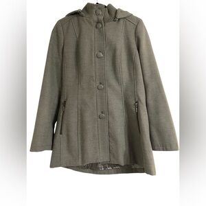 Kensie Womens Hooded Button Gray Coat Jacket Size Medium